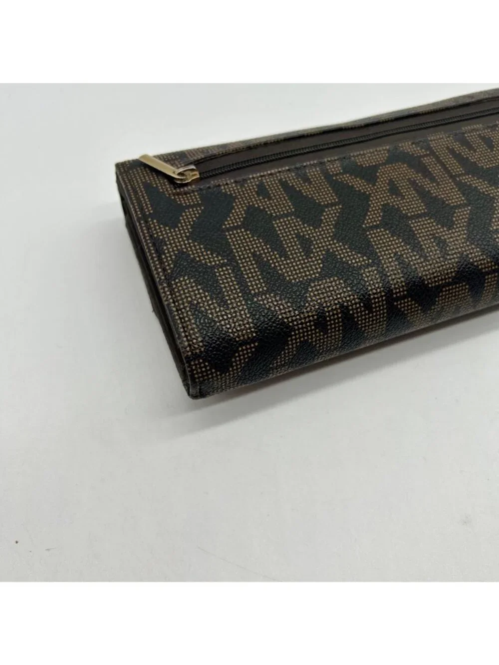 Nxxn Brown Monogram Print Pebbled Faux Leather Wallet
